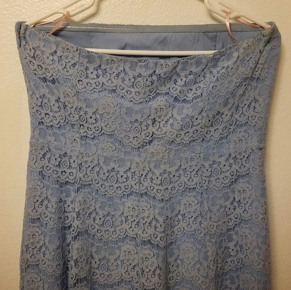 👗 Forever 21 Blue Strapless Floral Lace Dress Size Large - Picture 5 of 14